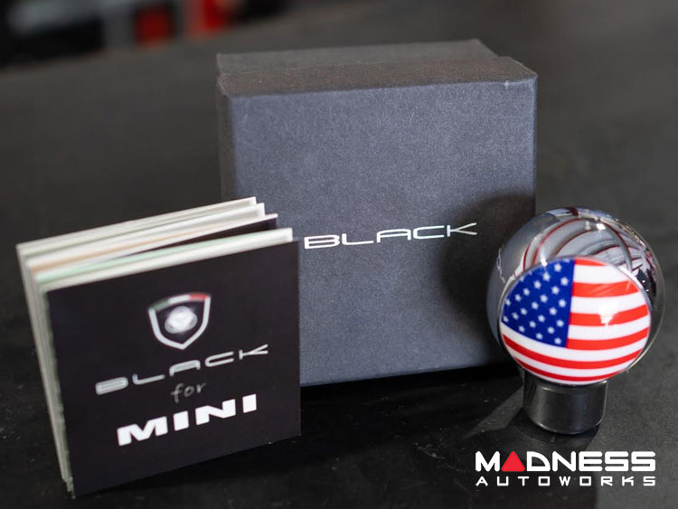 MINI Cooper Gear Shift Knob - Chrome w/ American Flag Design